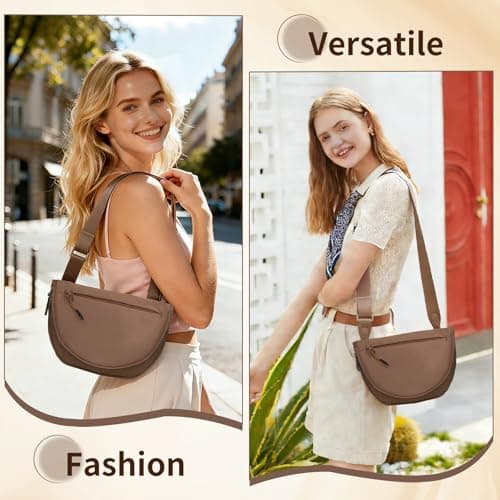 Fashion Crescent Moon Bag For Women & Men - Medium Nylon Shoulder Bag With Adjustable Strap, Lightweight & Foldable Design (A-Beige) - Thumbnail 2