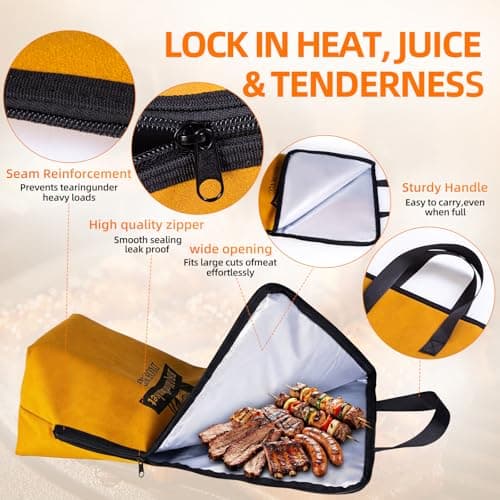 DXOKNQG BBQ Meat Blanket - 5-Layer Insulated Food Bag for Keeping Grilled Meat Warm, Juicy & Tender, Large Capacity Portable Tote for Outdoor BBQ, Picnics, Parties (Yellow) - Thumbnail 3
