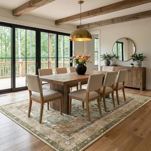 Cnythlis Vintage Area Rug, 6'x9' Washable Rugs, Stain Resistant Anti Slip Backing, Low Pile Farmhouse Indoor Carpet for High Traffic Areas, Sage Green Brown - Thumbnail 3