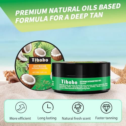 Tibobo Intensive Tanning Gel, Browning Tan Accelerator Cream, Outdoor Indoor Sun Tanning Oil Lotion with Carrot, Fast Deep Bronzer & Long-Lasting Glow, 3.5 Fl Oz, Tropical Coconut Scent - Thumbnail 6