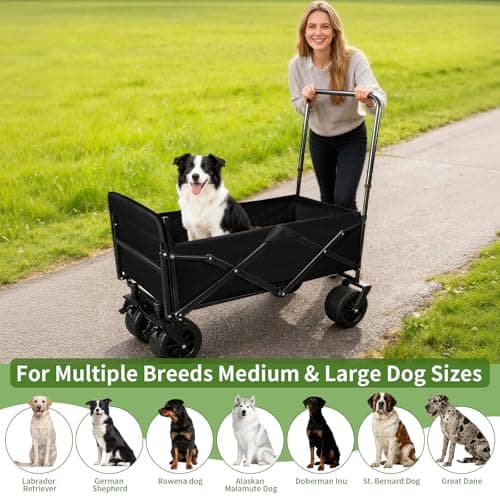 Dog Stroller for Large Dogs,Pet Stroller for Medium Dogs Up to 150lbs,Folding Dog Wagon Cart,Heavy Duty All-Terrain with Adjustable Handle,Storage Organizer,Waterproof Oxford Fiber,Black - Thumbnail 3