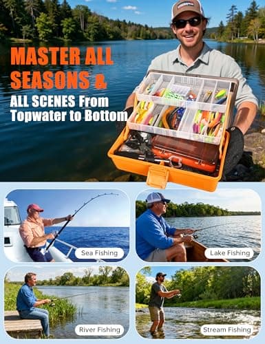 DIGOAKO Large 3-Layer Fishing Tackle Box with Tackle Included, All-in-One 417 Pcs Fishing Lures Kit with Small 2-Sided Box & Gloves for Anglers, Complete Freshwater Bass Fishing Gear, Gift for Men - Thumbnail 5