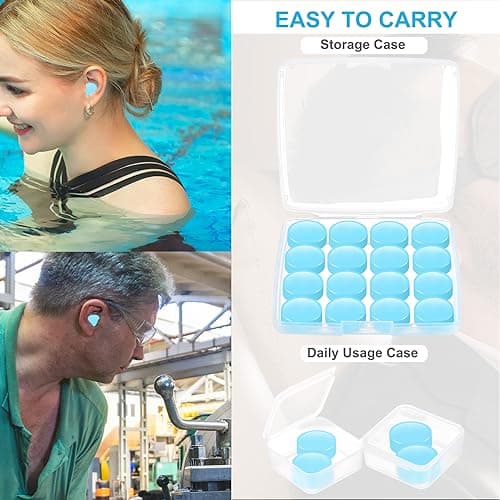 Ear Plugs for Sleeping, 20 Moldable Noise Cancelling Silicone Earplugs for Swimming, Snoring, Sleep and Studying, Blue - Thumbnail 6