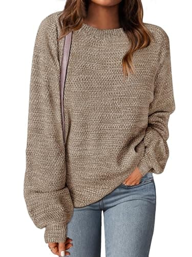 MEROKEETY Sweaters for Women Fall Winter 2026 Oversized Pullover Spring Crew Neck Long Sleeve Heathered Knit Tops Mocha X-Large - Image 1