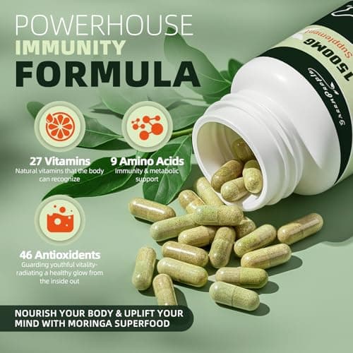 Moringa Pure Capsules, Rich Moringa Powder, A Natural Green Antioxidant Superfood - Supports Energy, Skin Health, Gut Health, with Essential Vitamins & Amino Acids, 180pcs-2 Pack - Thumbnail 6