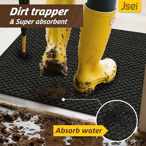 JSEI Dirt Trapper Door Mat 32"x48", Non-Slip Entryway Rugs Doormat Indoor, Washable Absorbent and Stain Resist Welcome Floor Mat for Front Door, Dog Door Mat, Dirty Wet Shoes & Paws, Dark Grey - Thumbnail 3