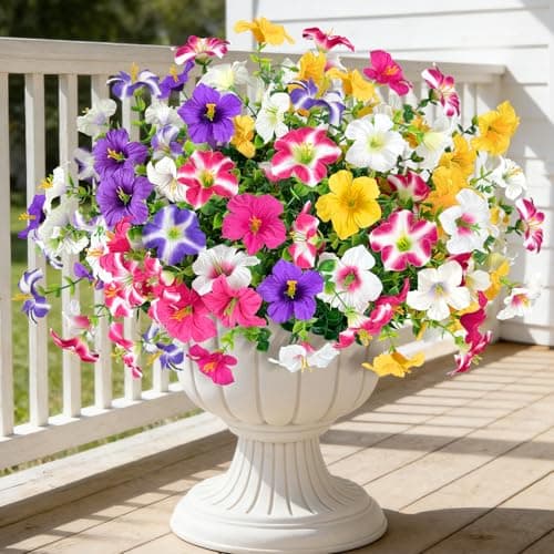 ICX 12PCS Artificial Flowers for Outdoors, Artificial Petunias with Eucalyptus, UV Resistant, Fake Flowers for Outside for Pot, Front Door, Porch, Yard, Patio, Window Box, Hanging Basket (12pc Mix - Image 1