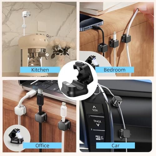 10 Pack Magnetic Cable Clips,Adjustable and Convenient Cable Management, Wire Holder Organizer, Conceal or Arrange Phone USB Charger Cables for Home, Office, Car, Desk, or Nightstand. (Black) - Thumbnail 2