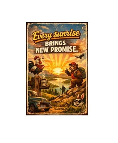 Every Sunrise Brings New Promise Tin Sign Vintage Morning Landscape Bear Rooster Coffee Camper Nature Art Rustic Metal Wall Decor Inspirational Plaque Cabin Farmhouse Home Gift 8x12 Inch - Image 1