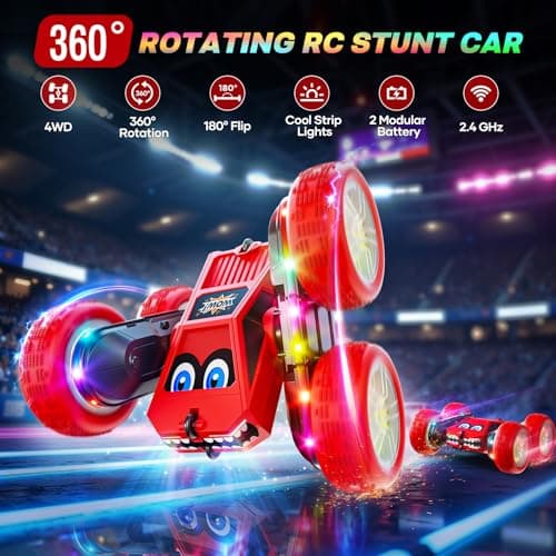 WayEee Remote Control Car, 360° Flips RC Stunt Car with LED Lights Strips, Type-C Charge Modular Battery, 2.4 GHZ Double Sided High Speed RC Cars for Boys Age 8-12 Girls 3+ Kids Toys Birthday Gifts - Thumbnail 2
