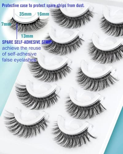 Waterproof Self Adhesive Falase Eyelashes, 5 Pairs Natural Look Stick on False Eyelashes, Pre Glued Lashes, No Glue Needed, Wispy Glueless Lashes Reusable and Comfortable by Obeyalash (705) - Thumbnail 3