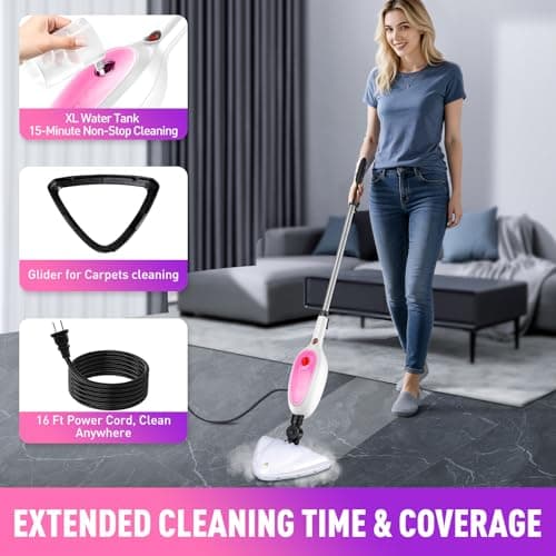 Steam Mop & Detachable Handheld Steamer 2-in-1 Design, 20s Fast Heat-Up, 16FT Power Cord, 10-in-1 Multi-Purpose Steam Cleaner for Hardwood Floors/Carpet/Tile/Grout/Window/Stove for Deep Home Cleaning - Thumbnail 6