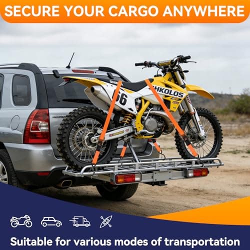 4 Pack Ratchet Straps Tie Downs Heavy Duty 1500 LBS Break Strength, Orange Tie Down Straps with S Hooks and Safety Clips, 4 Bungee Cords, Storage Bag for Motorcycle, Truck, Cargo, UTV, Trailer - Thumbnail 6