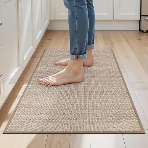 Ileading Durable Rubber Kitchen Rug and Mat,Soft Braided Cushioned Rugs for Kitchen Floor,Dirt-Resistant Doormat, Stain Resistant Standing Mats for Laundry,Front of Sink(Beige,23"x35.5") - Image 1