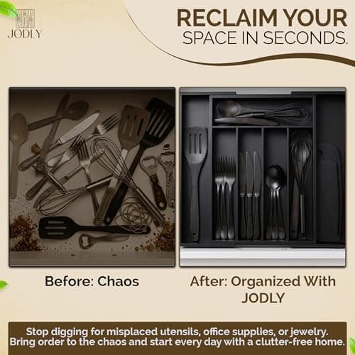 JODLY Bamboo Kitchen Utensil Drawer Organizer for Silverware | 100% Natural Expandable 14-20 Inch Kitchen Drawer Organizers for Utensils | Non-Slip Base | Screwed Joints for Long-Lasting Durability - Thumbnail 6
