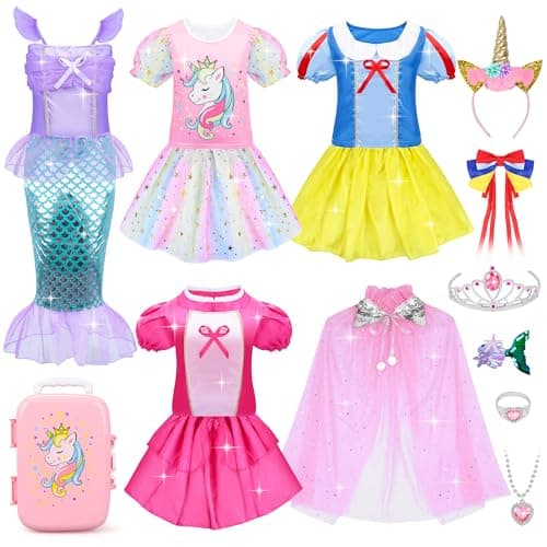 16 Pcs Princess Dress Up Clothes for Little Girl Role Play Costume Gift Set, Princess Mermaid Pretent Play Outfit Toys for Toddler Girls, Cosplay Birthday Party Gifts for Girls Age 3 4 5 6 7+ Year Old - Image 1