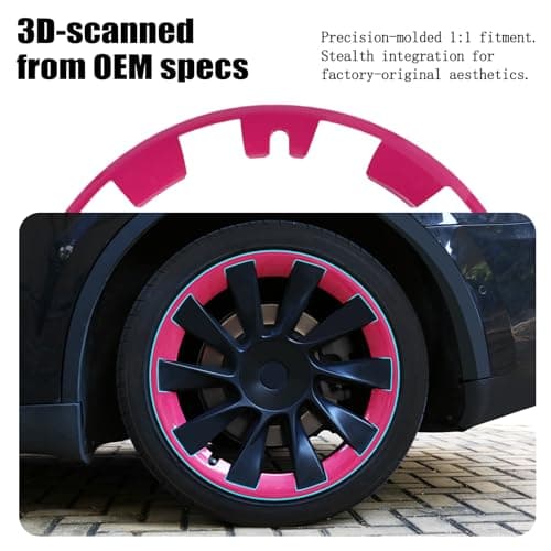 Wheel Rim Protector Hubcaps for Tesla Model Y 20 Inch (2020-2024), Easy-Install Hubcaps, Scratch-Resistant Trim Rings, Stylish Design for Induction Wheels, Brilliant Magenta 4Pcs Model Y Accessories - Thumbnail 2