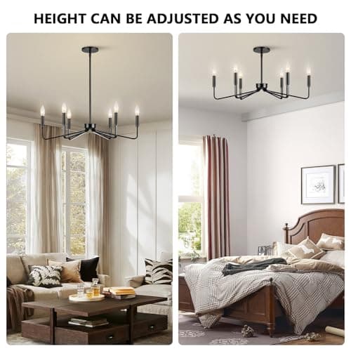 ACANER Black Chandelier for Dining Room, 6-Light Farmhouse Kitchen Light Fixtures Over Table, 26" Rustic Candle Chandelier for Bedroom, Foyer, Hall, Living Room, Entryway - Thumbnail 4