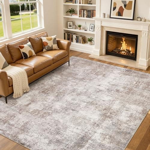 ELLIUNE 8x10 Washable Area Rugs for Living Room, Non Slip Soft Large Rugs for Bedroom Dining Room, Modern Abstract Low Pile Stain Resistant Carpet for Laundry Office Home Decor - Brown