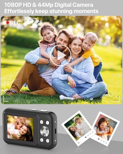 Digital Camera, Kids Camera with 32GB Card, FHD 1080P 44MP Vlogging Camera, 16X Zoom Point and Shoot Digital Camera Compact Portable Rechargeable Cameras for Teens Boys Girls Students Seniors-Black - Thumbnail 6