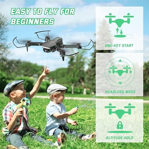 Drone with Camera for Kids - RC Helicopter Boy Gifts Toys, Mini FPV Drones with 1080P HD Camera, Foldable Remote Control Quadcopter with One Key Start, Stable Hover, Gesture Selfie, 2 Batteries, Black - Thumbnail 4