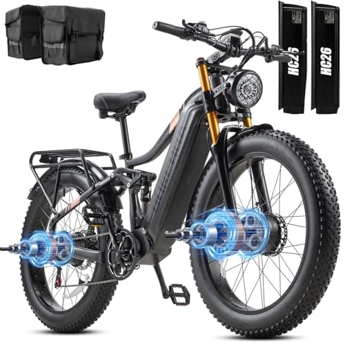 Electric Bike for Adults 3000W Peak AWD Dual Motor 48V 30Ah Battery Up to 90 Miles Long Range 30MPH Mountain E Bikes 26" Fat Tire Off-Road Full Suspension Electric Bicycle, Dual Hydraulic Brakes - Image 1