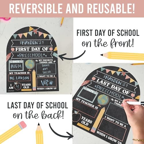 My First Day of School Sign with Markers -11x14 Back to School Signs First and Last Day, Kindergarten Chalkboard Signs, Pre K Sign Board, Preschool Board, Reusable Photo Prop for Kids - Thumbnail 4