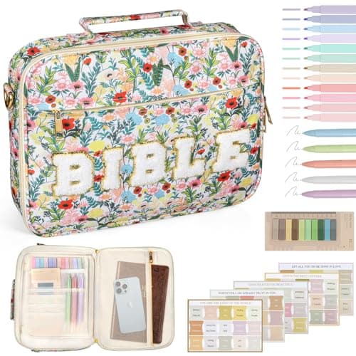 Foghut Large Quilted Bible Cover with Handle, Protective Bible Carrying Case with Pockets, All-in-One Bible Study Organizer for Church & Daily Study, Christian Gift for Women - Image 1