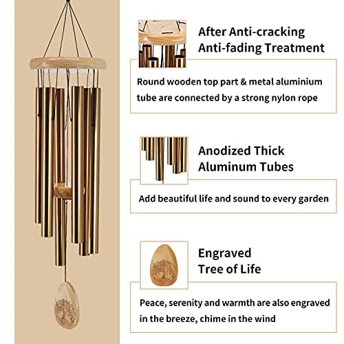 Astarin Windchimes Outdoors with Engraved Lifetree, 30 Inch Memorial Wind Chime for Outside, Sympathy Wind Chime for Loved One, Outdoor Wind Chimes for Mother, Bronze Wind Chimes. - Thumbnail 2