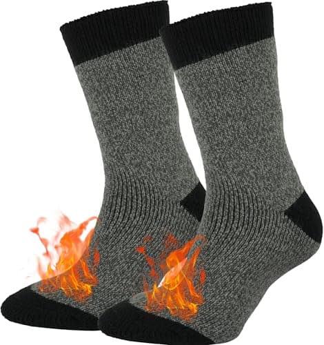 BomKinta Thermal Socks Men - Winter Warm Socks for Cold Weather Crew Socks - Cozy Soft Thick Christmas Boot Socks Light Grey Size 7-11 - Image 1