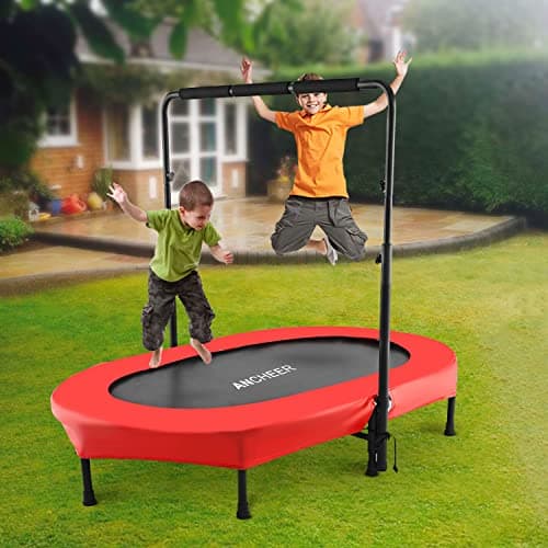 ANCHEER Trampoline for Kids, 56" Double Toddler Trampoline with Adjustable Handlebar, 220LBS Weight Capacity - Indoor/Outdoor Foldable Jumper for 2+ Users (ASTM Certified) - Thumbnail 2