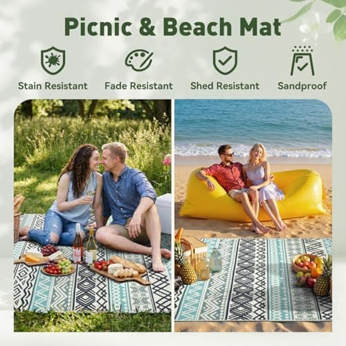 MontVoo Outdoor Rug Carpet Waterproof-Patio Rug Mat 6x9 Reversible RV Outdoor Camping Rugs Picnic Beach Mats Plastic Straw Outside Rugs for Balcony Porch Pool Deck Boho Patio Decor - Thumbnail 5
