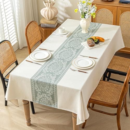 UWWGKK Linen Tablecloths for Rectangle Tables,Fabric Tablecloth Advanced Waterproofing Technology for Dinningroom,Farmhouse - Image 1