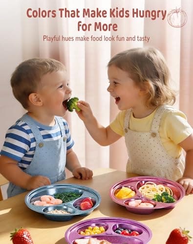 Titanium Kids Plates, Beyond Food-Grade Toddler Plates Naturally Hygienic Baby Plates Balanced Nutrition Smart Divided Portion Control Plate Non - Toxic Appetite Colors Dishwasher Safe - Thumbnail 6