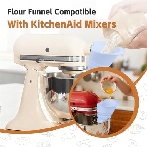 Flour Funnel for Kitchen Aid Mixer - Stand Mixer Attachment Compatible with (KSM150) 4.5-5 Qt Tilt-Head Mixers,Easy Pour Anti-Splash Baking Tool, Dishwasher Safe, for Egg Liquid and Both Flour -Blue - Thumbnail 2