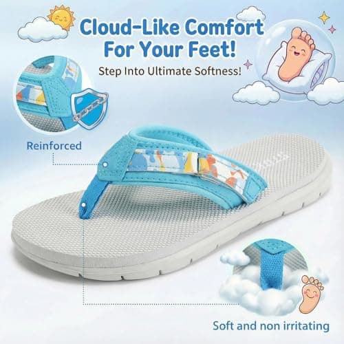 Kids Flip Flops Boys Sandals Girls Summer Beach Non Slip Outdoor & Intdoor Little/Big Boy Comfortable Fashion Lightweight Soft Bathroom Pool Swimming Shower Home House Sport Lake Blue Big Kid 6 - Thumbnail 3