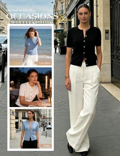 Black Short Sleeve Cardigan Sweater Plus Size Lightweight Sweater Tops Button Up Summer Cardigan (Black, 2XL) - Thumbnail 5