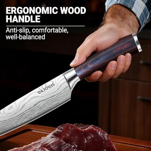 3-Piece Kitchen Chef Knife Set - 8" Chef Knife & 7" Nakiri Knife & 5" Utility Knife, Professional High-Carbon Stainless Steel Ultra Sharp Knives with Ergonomic Wood Handle & Gift Box for Cooking - Thumbnail 3