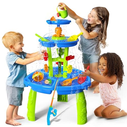 CozyBomB™ Water Table for Toddlers 3-5 | Outdoor Toys Water Play Table, Magnetic Fishing Toy Game, Summer Splash Pond Showers Sand Activity, Sensory Party Birthday Gift Kids Ages 4-8 9-12