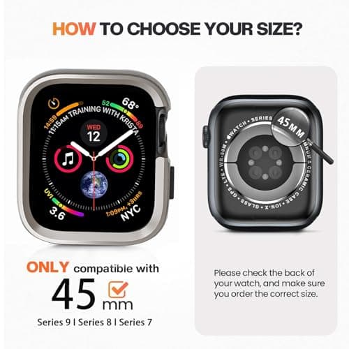 SDOCEBF Metal Bumper Case for Apple Watch Series 9 8 7 45mm Protector, Apple Watch Case 45mm iWatch Rugged Bumper 45 mm with TPU Back Cover, Raised Edge Screen Protection, Titanium Original - Thumbnail 2