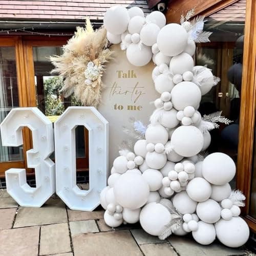 Double Stuffed White Balloon Garland - Pastel White Balloons Different Sizes 18/12/5 Inch Matte Latex Arch for Birthday Baby Shower Bridal Shower Wedding Easter Party Decorations - Image 1