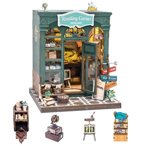 DIY Miniature Dollhouse Book Nook Kit – Reading Corner Bookshop Bookshelf Insert with LED Lights, Tiny House Model for Adults & Teens, Booknook Library Home Decor & Gift Idea for Family and Friends - Image 1
