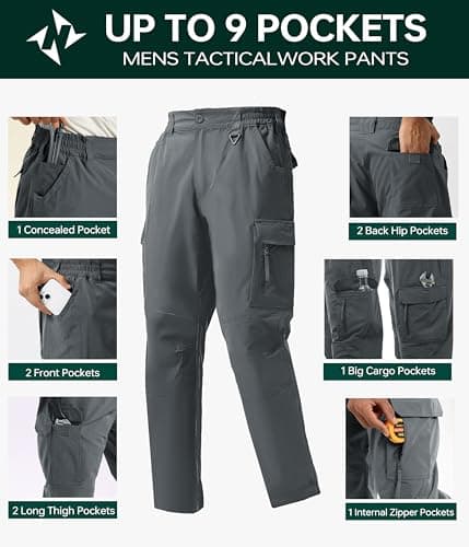 NATUVENIX Tactical Pants for Men, Ripstop Lightweight Cargo Work Pants for Men Water Resistant Mens Hiking Pants Outdoor Grey - Thumbnail 5