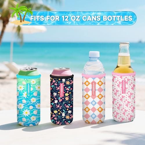 Slim Can Cooler Sleeve, Insulated Neoprene Can Sleeve Cover Reusable Can Drink Sleeve Holder for Beverages Cans Bottles BBQs Decor Party Favors - Thumbnail 4