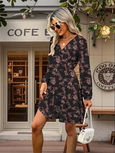 MixShe Summer Dresses for Women 2025 Wedding Guest Dress Fall Fashion Italian Outfits Elegant Classy Homecoming Clothing Plus Size Beach Vacation Clothes B Black Floral Medium - Thumbnail 6