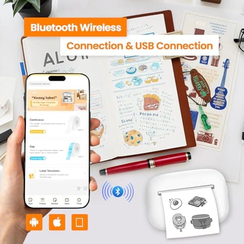 NULLTONEX Label Maker Machine with Tape: Bluetooth Sticker Printer Supports Printing Multiple Labels, Versatile App with Fonts and Icons for Home, Kitchen, School, Office Organization, White - Thumbnail 2