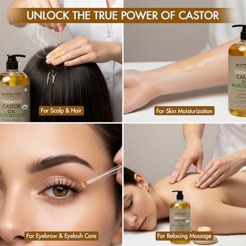 Majestic Pure Organic Castor Oil 16 Fl Oz - 100% Pure and Natural - Premium Grade Carrier Oil - Hair, Eyelashes and Eyebrows - Hair Oil and Body Oil - Expeller Pressed - Hexane Free - Thumbnail 5