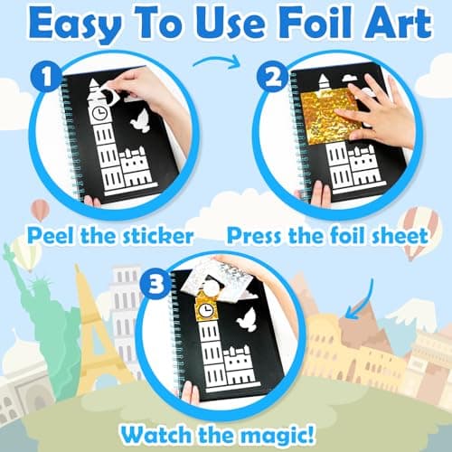 FUNNYB&G Foil Art Crafts for Kids Ages 4-8: Easter Basket Stuffers Essentials for Kids 2026, Easter Gifts for Kids, Crafts Supplies,Party Favors,Creative Toys for Kids 4 5 6 7 8 Years Old(Buildings) - Thumbnail 4