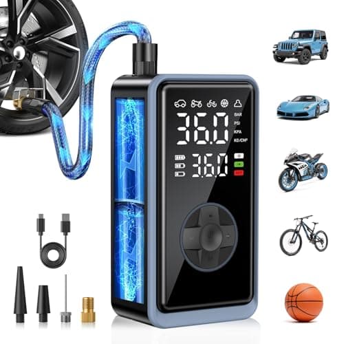 Tire Inflator Portable Air Compressor - 150PSI Cordless Air Pump for Car Tires, Portable Tire Inflator for Car, Air Compressor with Pressure Gauge/LED Light for Auto/Bike/Motorcycle/Ball (Dark Black) - Image 1