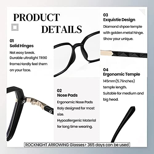ROCKNIGHT ARROWING Blue Light Blocking Glasses Women Men Computer Phone Black Eyewear Frame - Thumbnail 4